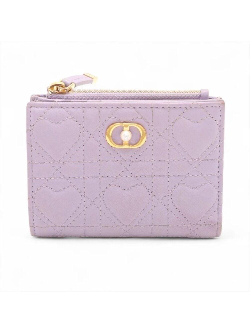 Dior Cannage Heart Dahlia Leather Bifold Wallet Compact